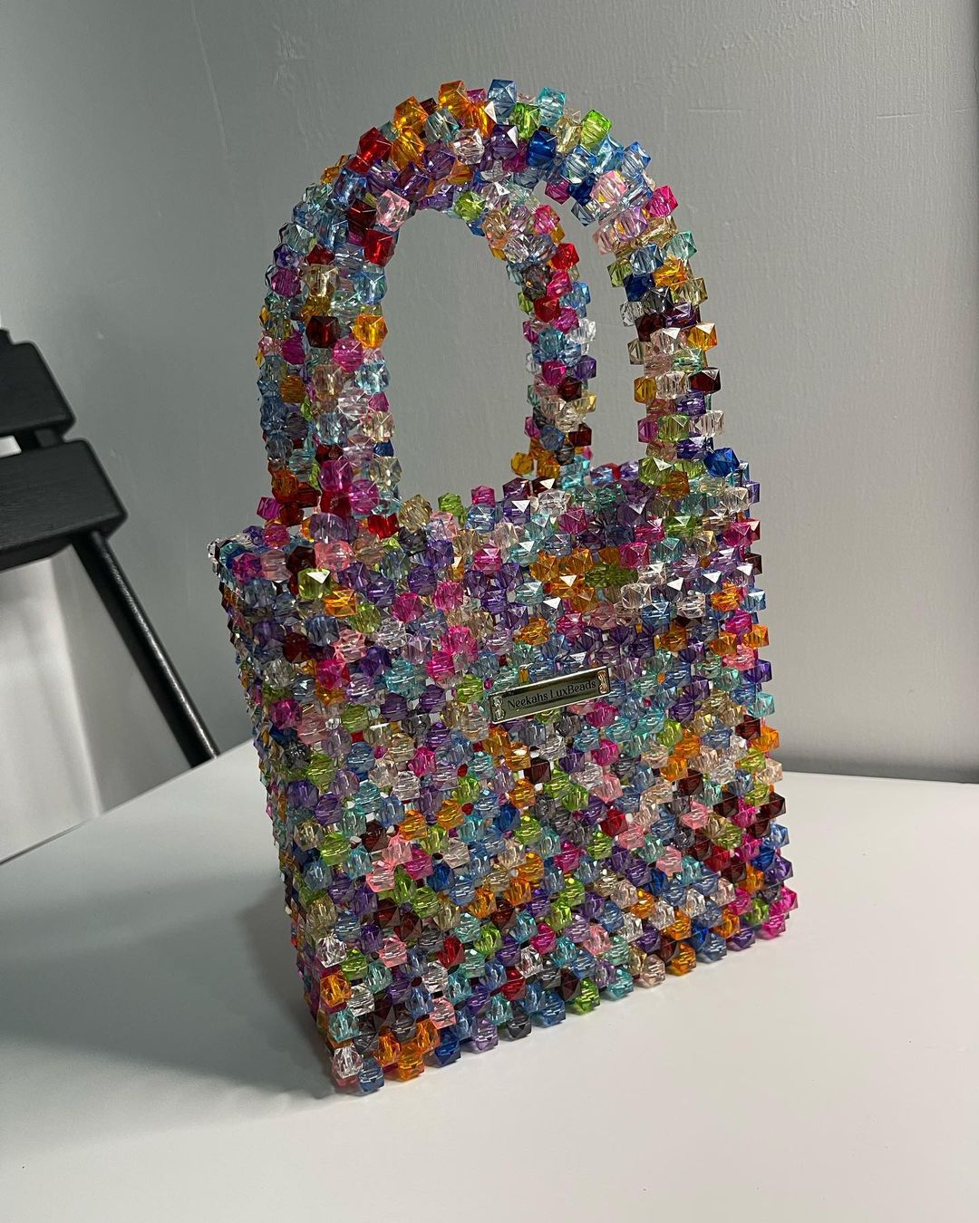 Luxury Handmade multi-colored Pink purple crystal beaded purse bag - The Nelly