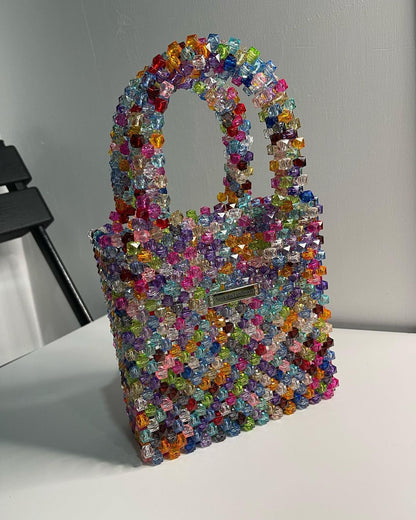 Luxury Handmade multi-colored Pink purple crystal beaded purse bag - The Nelly