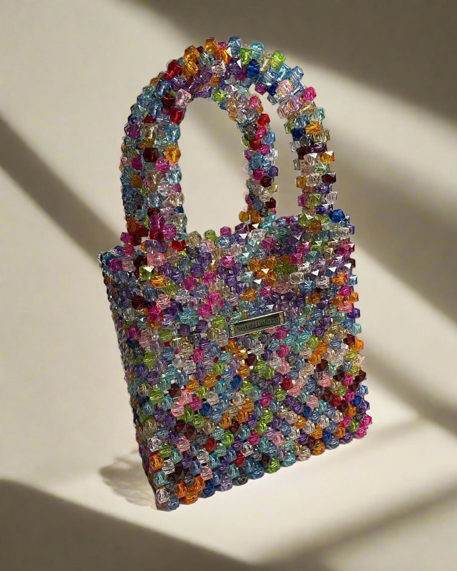 Luxury Handmade multi-colored Pink purple crystal beaded purse bag - The Nelly