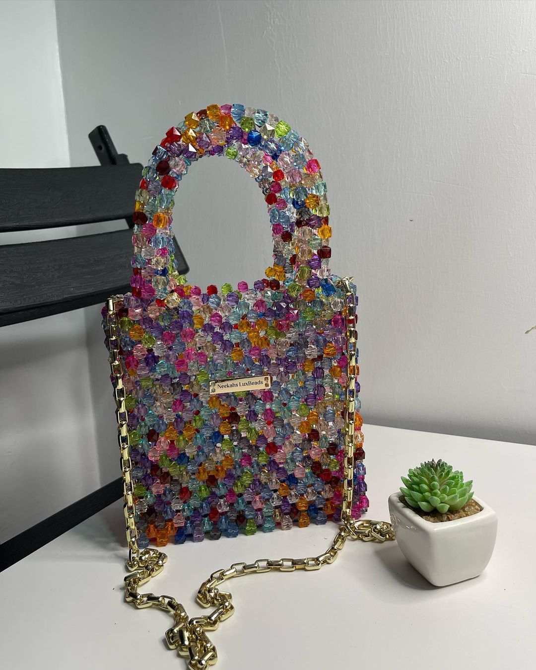 Luxury Handmade multi-colored Pink purple crystal beaded purse bag - The Nelly