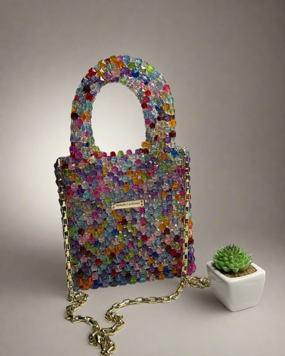 Luxury Handmade multi-colored Pink purple crystal beaded purse bag - The Nelly