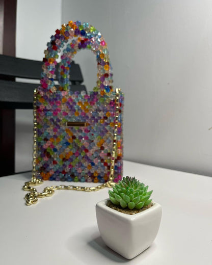 Luxury Handmade multi-colored Pink purple crystal beaded purse bag - The Nelly