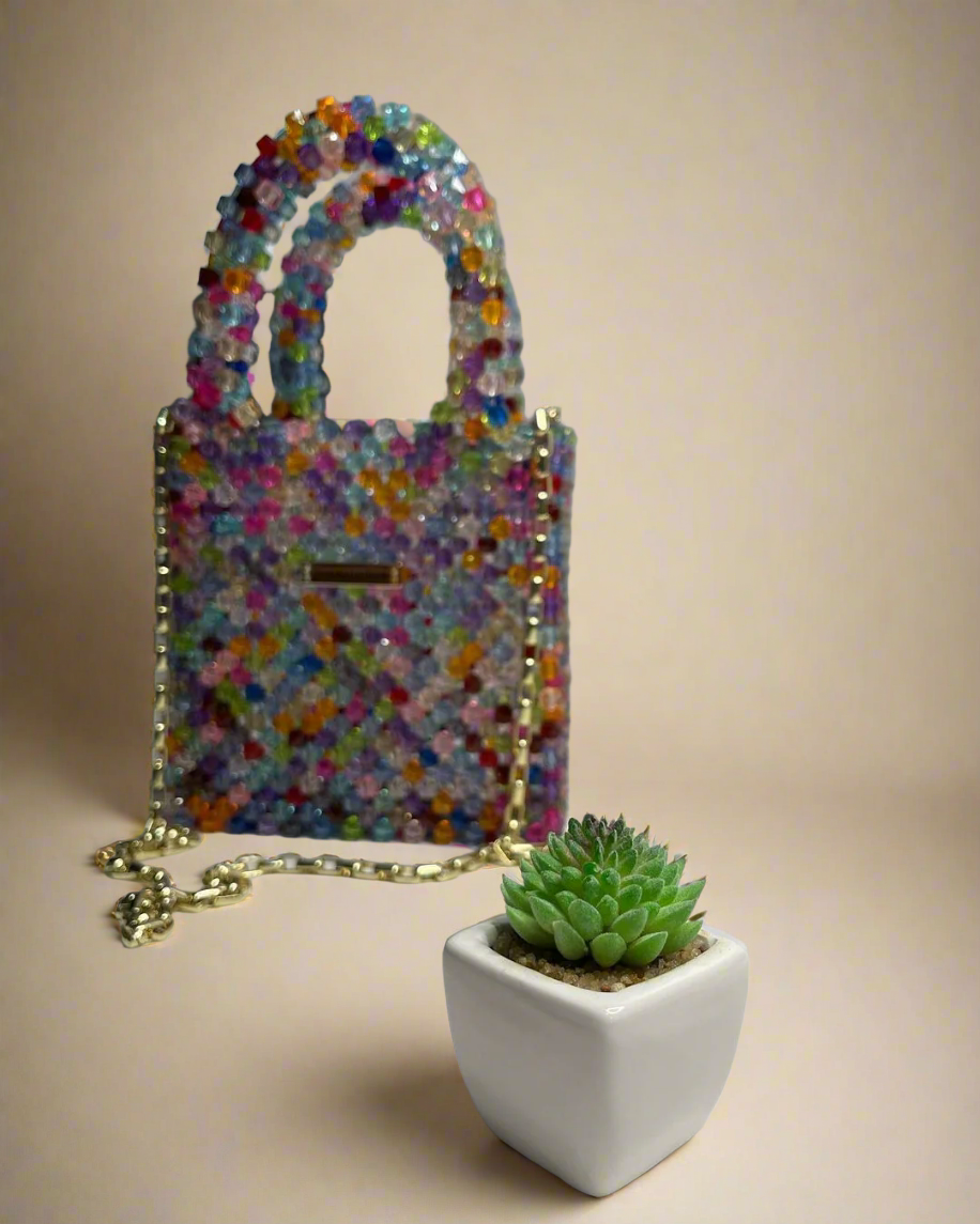 Luxury Handmade multi-colored Pink purple crystal beaded purse bag - The Nelly