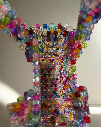 Luxury Handmade multi-colored Pink purple crystal beaded purse bag - The Nelly