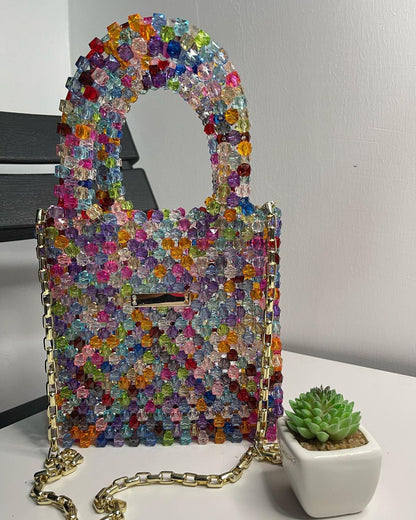 Luxury Handmade multi-colored Pink purple crystal beaded purse bag - The Nelly