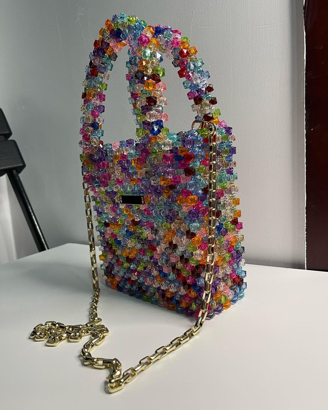 Luxury Handmade multi-colored Pink purple crystal beaded purse bag - The Nelly