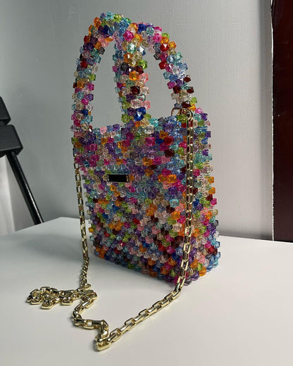 Luxury Handmade multi-colored Pink purple crystal beaded purse bag - The Nelly