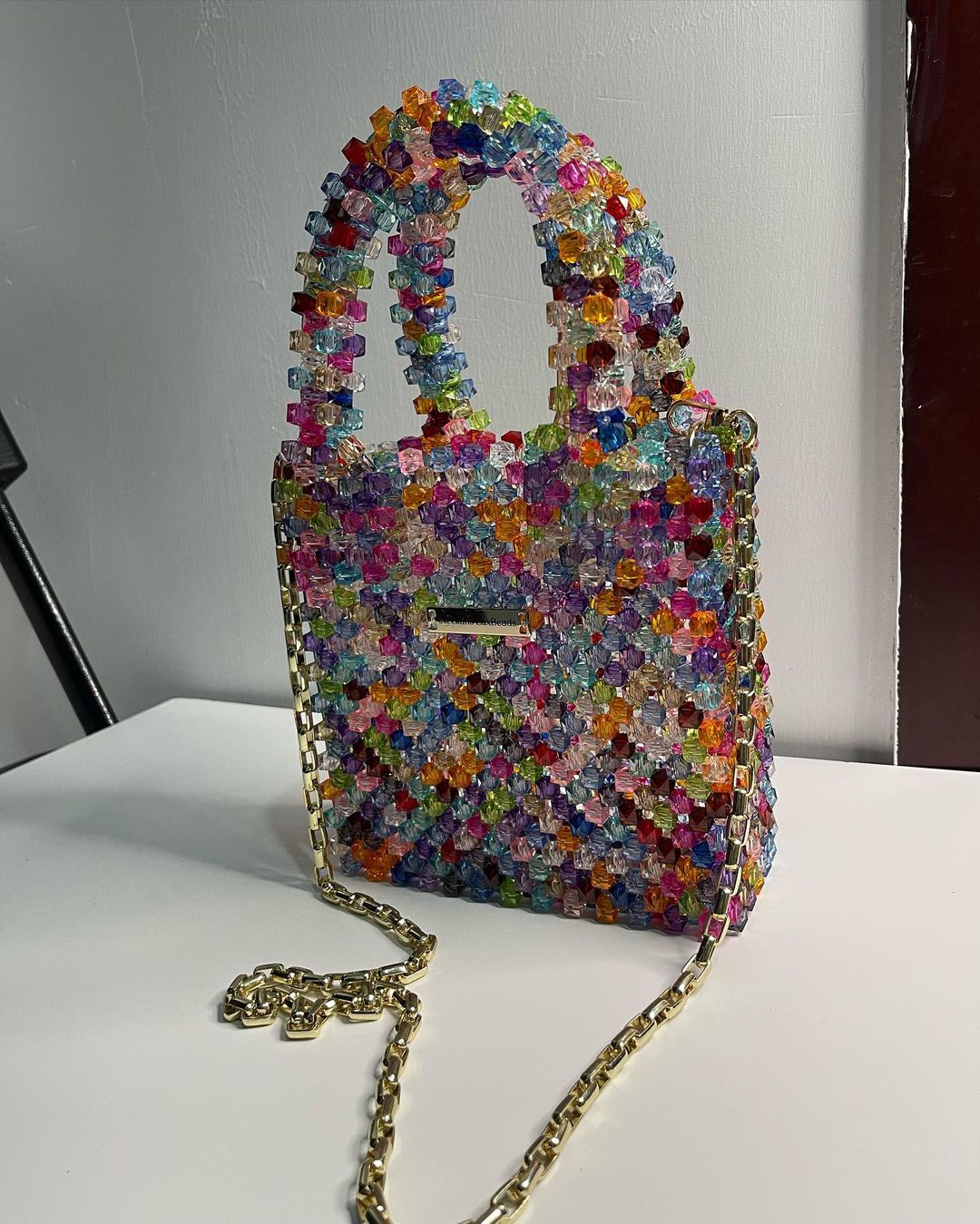 Luxury Handmade multi-colored Pink purple crystal beaded purse bag - The Nelly