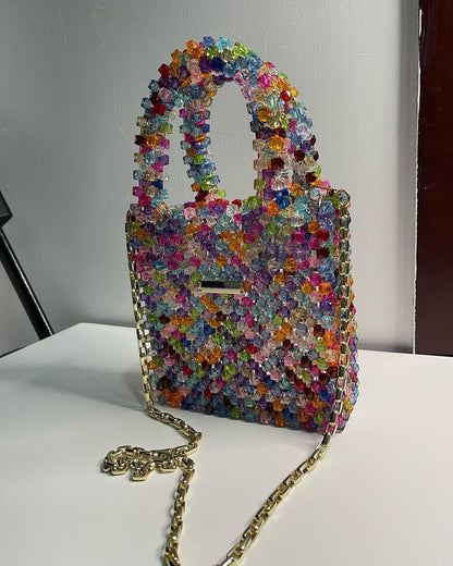 Luxury Handmade multi-colored Pink purple crystal beaded purse bag - The Nelly