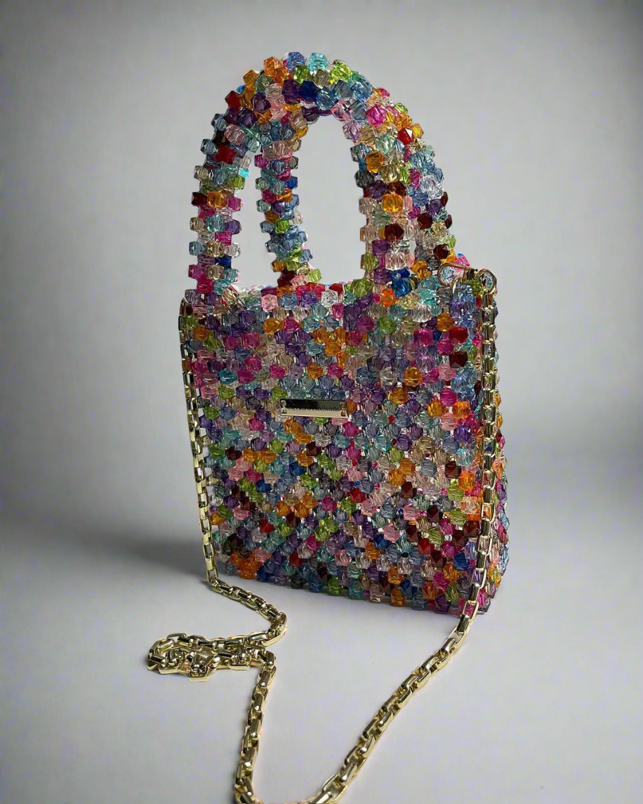 Luxury Handmade multi-colored Pink purple crystal beaded purse bag - The Nelly