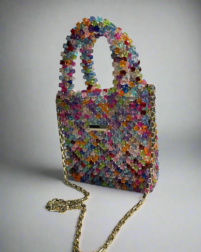 Luxury Handmade multi-colored Pink purple crystal beaded purse bag - The Nelly