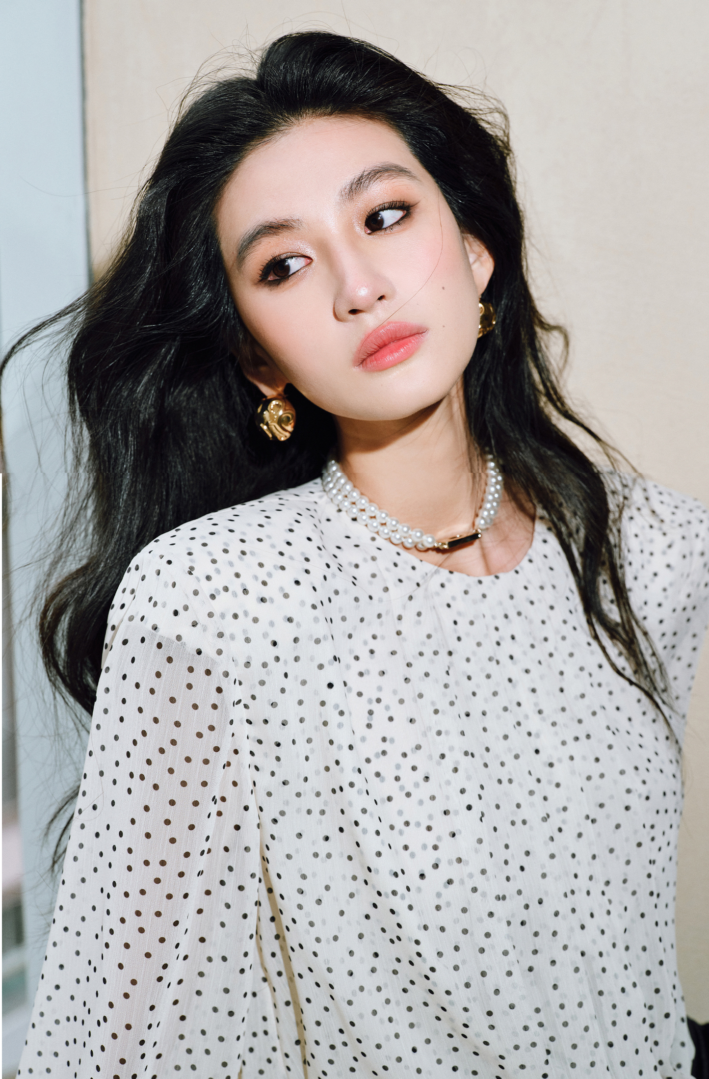 WANGXO Chiffon Blouse with Custom Velvet Polka Dot Print - MAEVE.