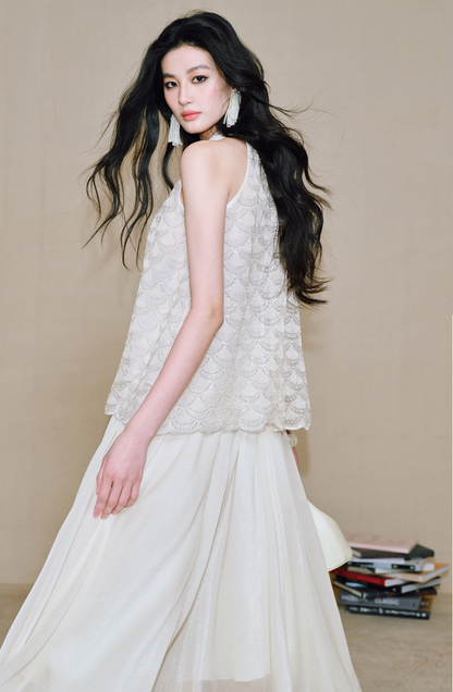 WANGXO Sequin Halterneck Top & A-Line Gauze Skirt - ZELDA.