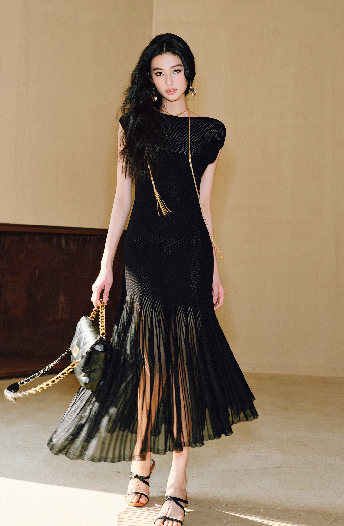 WANGXO | Custom-Woven Silk Organza Panel Sheer Umbrella Hem Dress -YUNI.