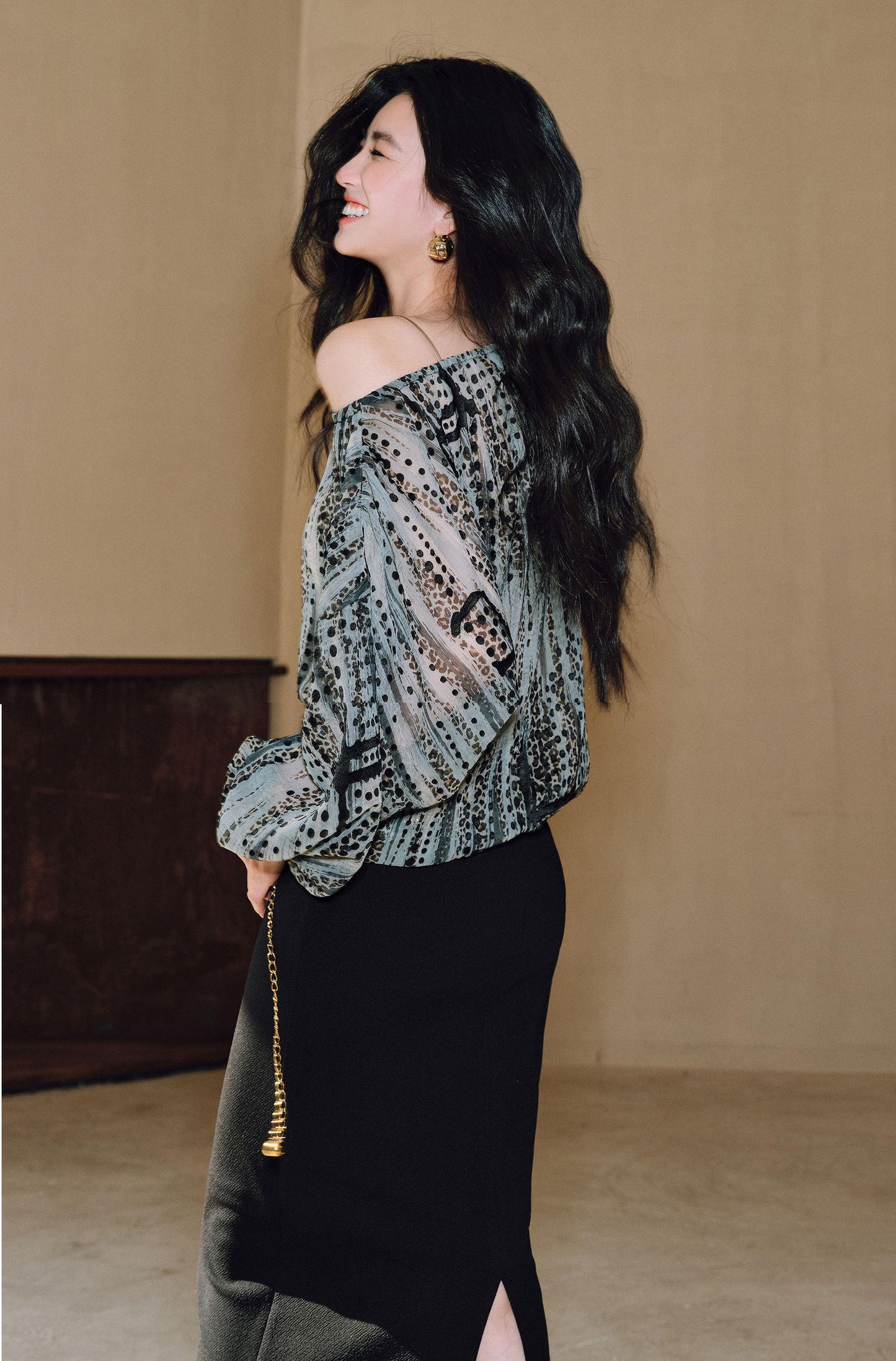 WANGXO | Sheer Silk French Retro Leopard & Polka Dot Loose Top -LYRA.