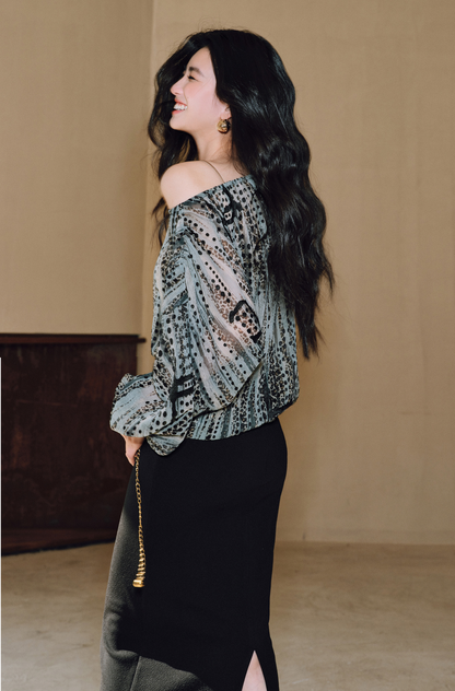 WANGXO | Sheer Silk French Retro Leopard & Polka Dot Loose Top -LYRA.