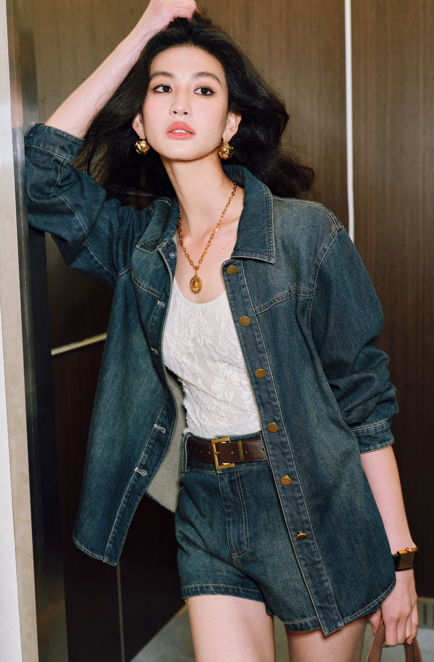 WANGXO | Sophisticated Denim Shirt & Shorts Outfit Set - LUXOR.