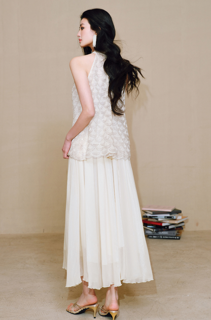WANGXO Sequin Halterneck Top & A-Line Gauze Skirt - ZELDA.