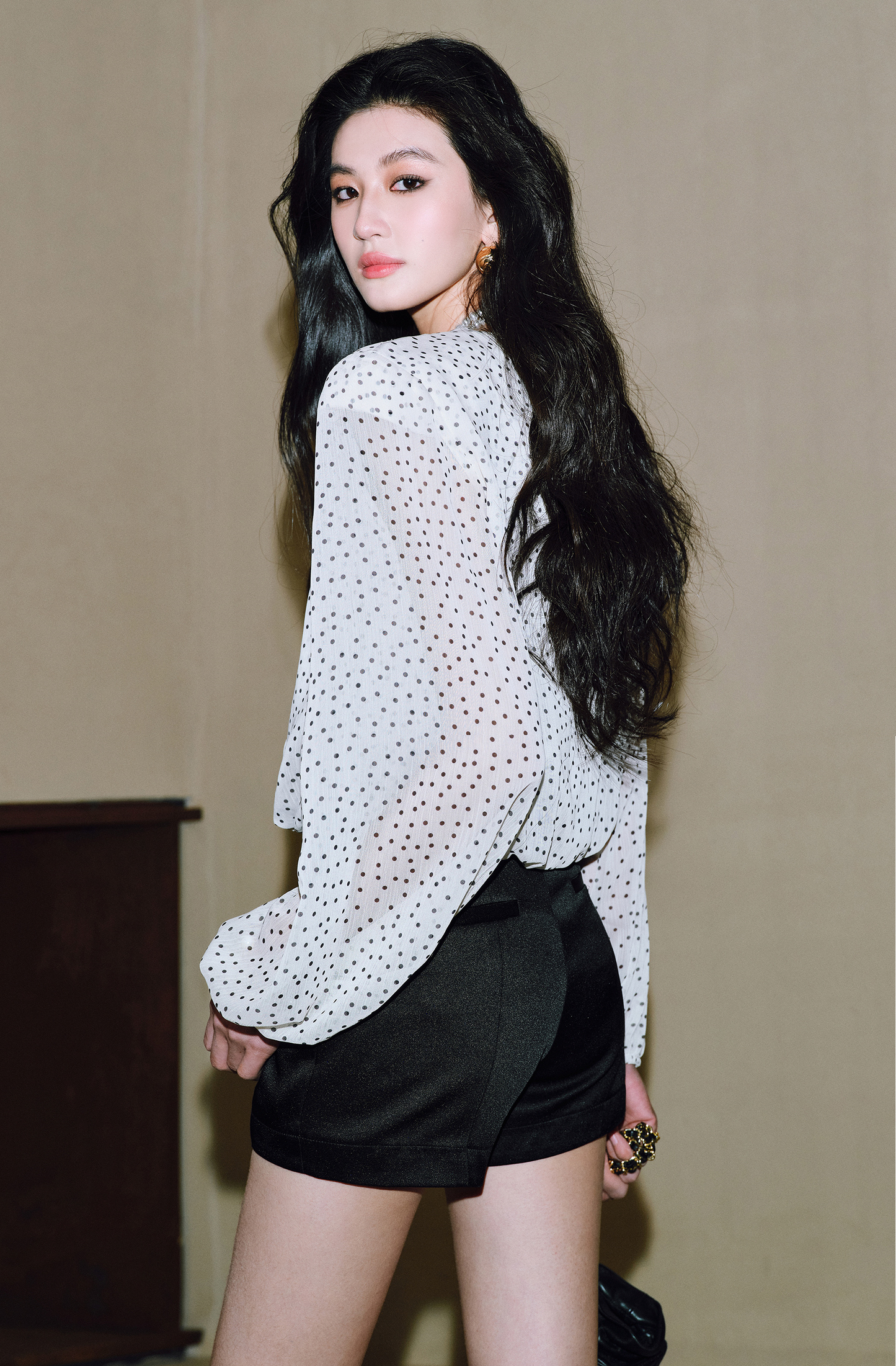 WANGXO Chiffon Blouse with Custom Velvet Polka Dot Print - MAEVE.
