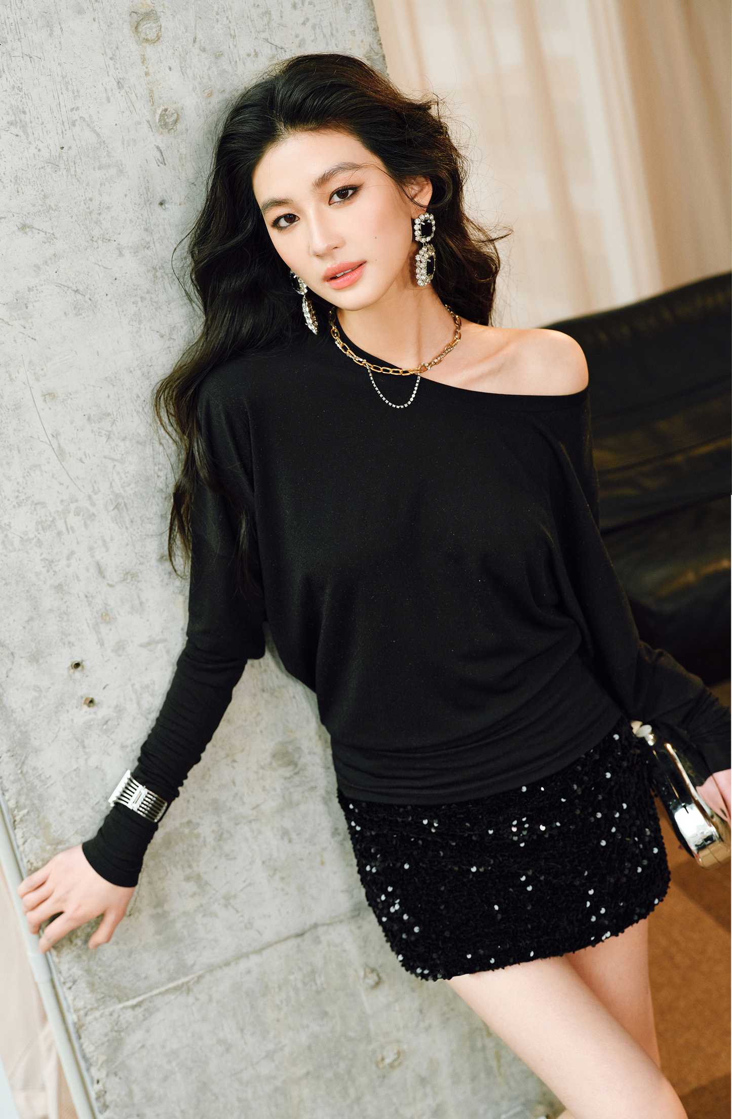 WANGXO | Filigree Knit Pleated Bat Sleeve Top -LUXA.