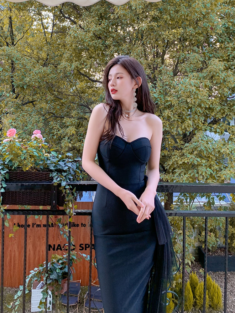 DOLLY Elegant Sleeveless Off Shoulder Backless Knitted Dinner Dress-URIEL