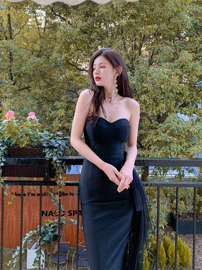 DOLLY Elegant Sleeveless Off Shoulder Backless Knitted Dinner Dress-URIEL