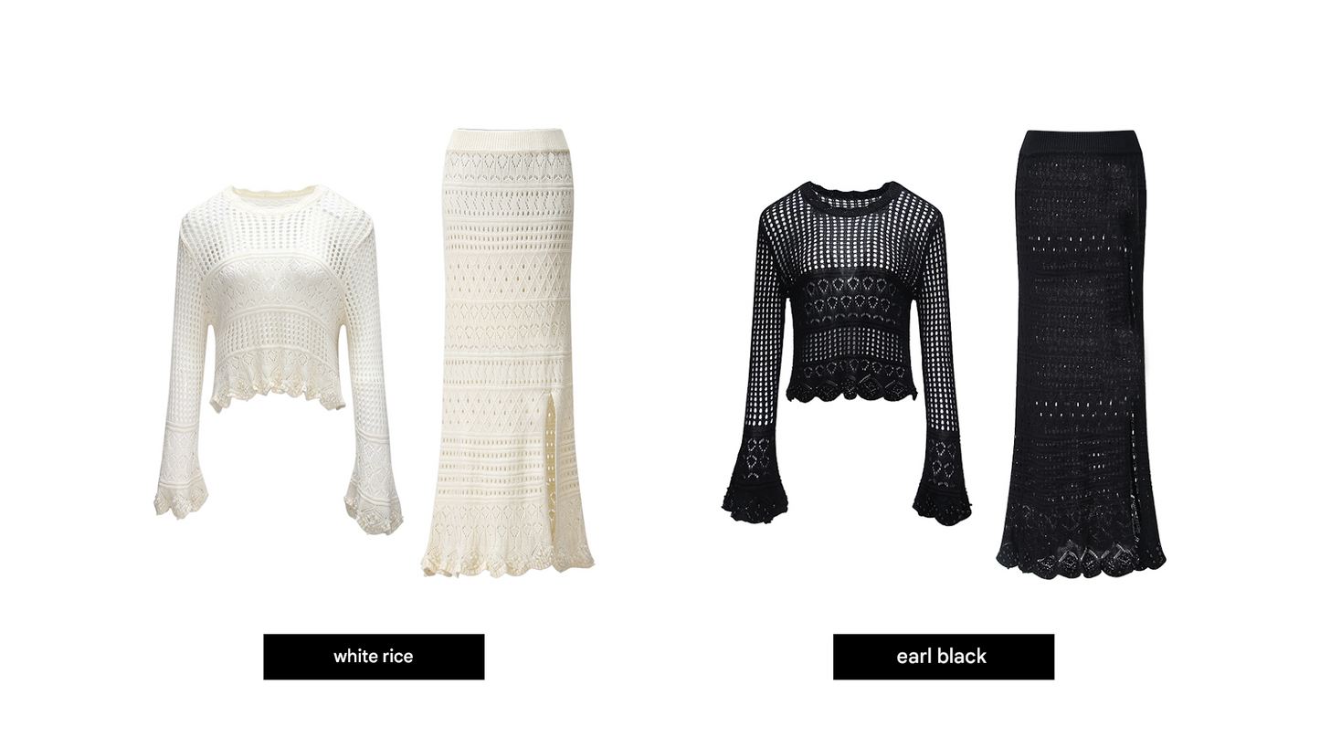 WANGXO | Handmade Beading Flared Sleeve Top & Fishtail Skirt Set -RAWLING.