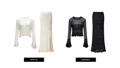 WANGXO | Handmade Beading Flared Sleeve Top & Fishtail Skirt Set -RAWLING.