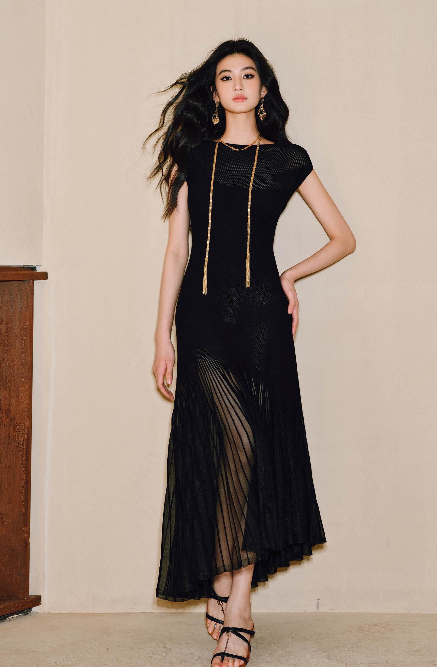 WANGXO | Custom-Woven Silk Organza Panel Sheer Umbrella Hem Dress -YUNI.