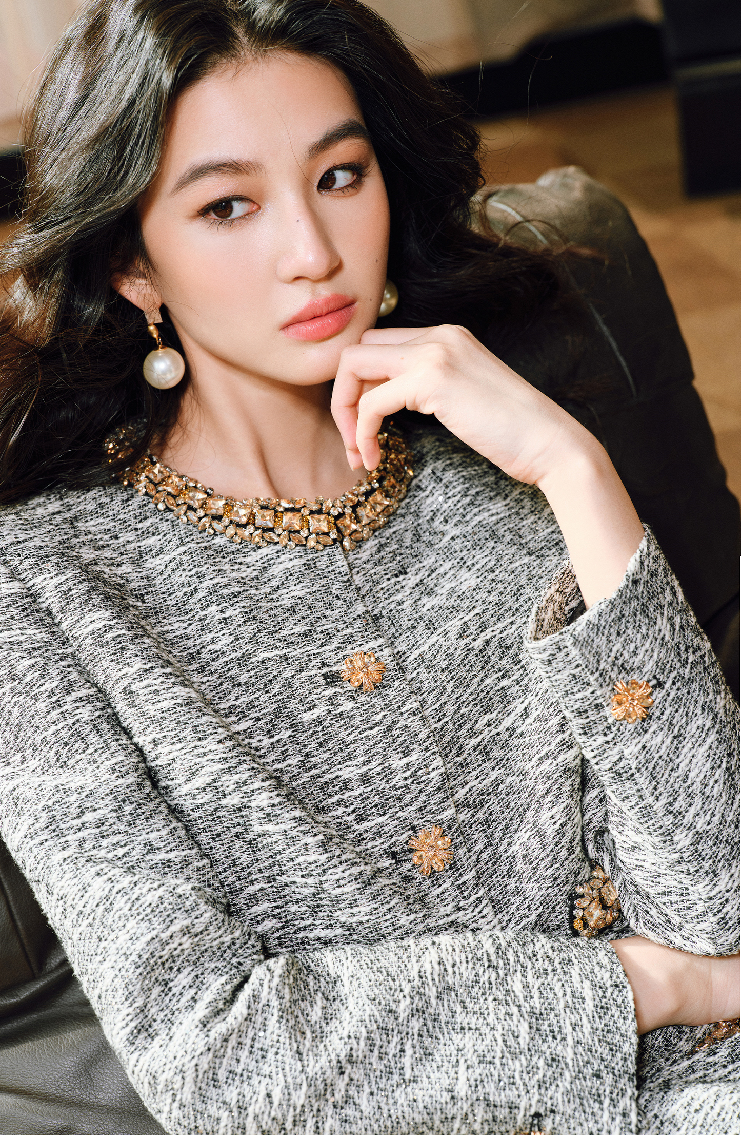 WANGXO | Spinning Tweed Color Dots Diamond Webbing Suit Set-ZAYA.