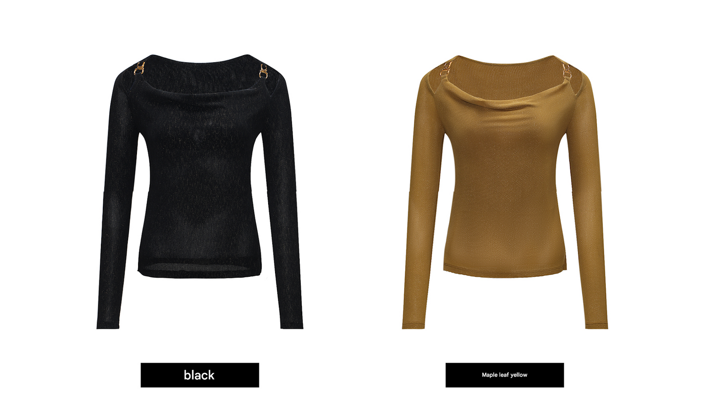 WANGXO | Xinghai Bright Silk Knit Swing Collar Metal Chain Top- LILA.