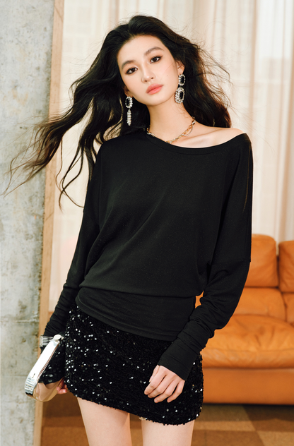 WANGXO | Filigree Knit Pleated Bat Sleeve Top -LUXA.