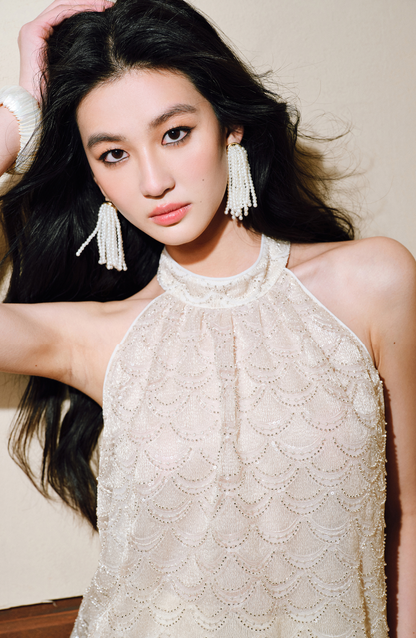 WANGXO Sequin Halterneck Top & A-Line Gauze Skirt - ZELDA.