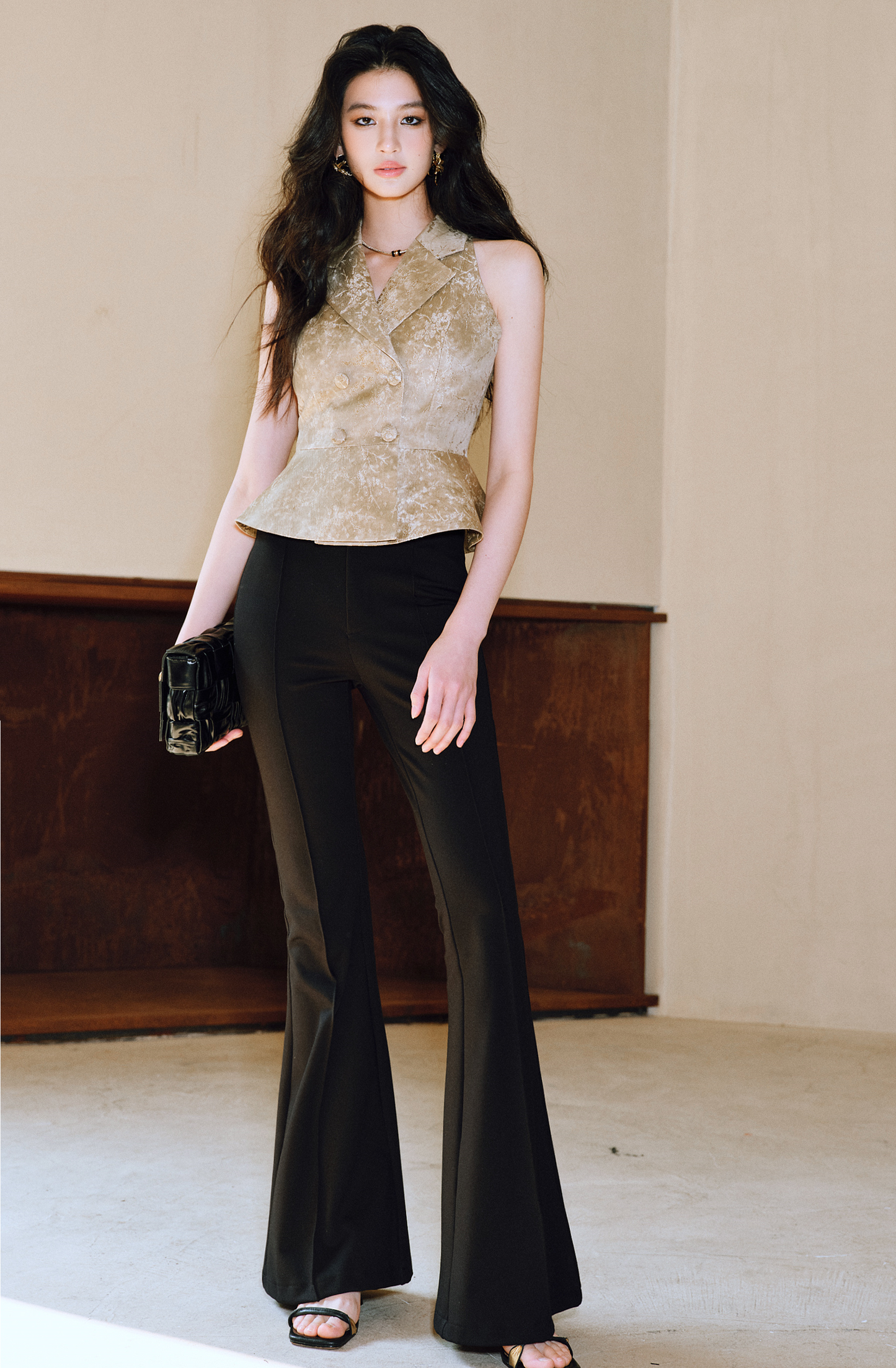 WANGXO Plum Steel Jacquard Suit-Collar Umbrella Waist Vest - VEXIS.