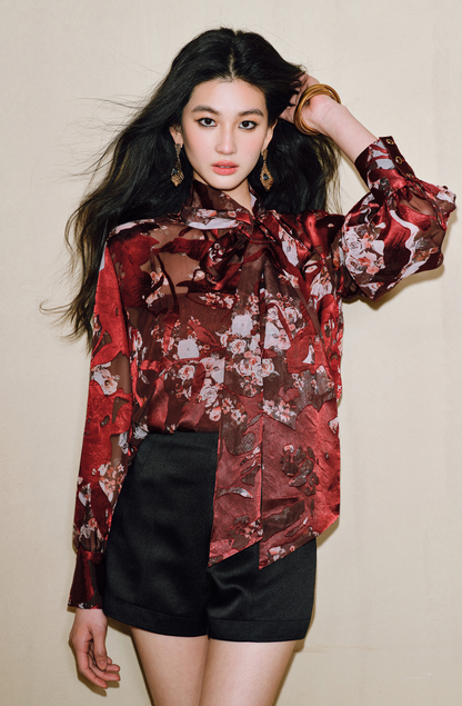 WANGXO | Silk Jacquard Streamer Suspender & Shirt Set -ÉLIA.