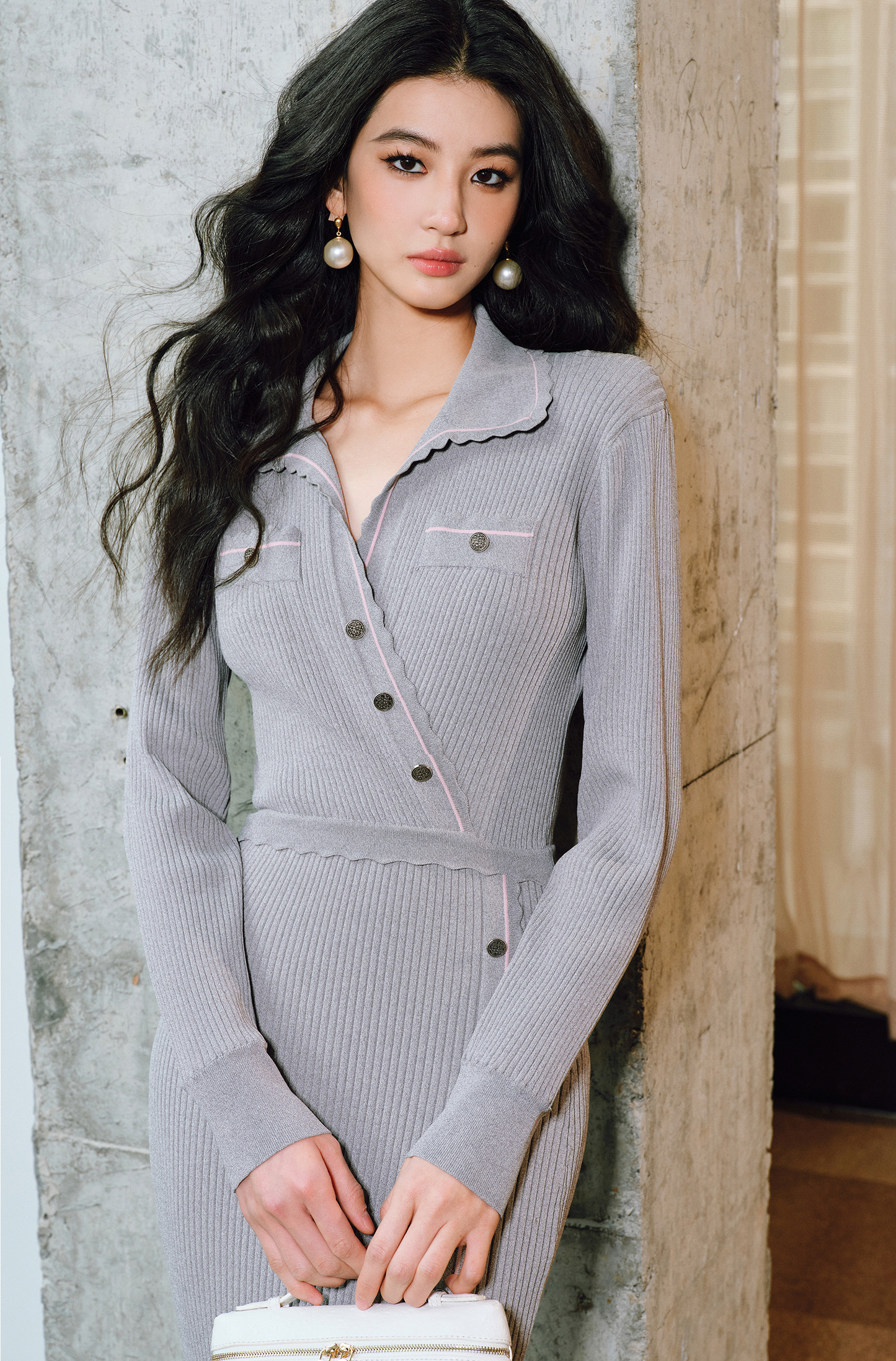 WANGXO | Custom Needle Matte Linen Stripes Slim Knitted Dress -SÉLI.