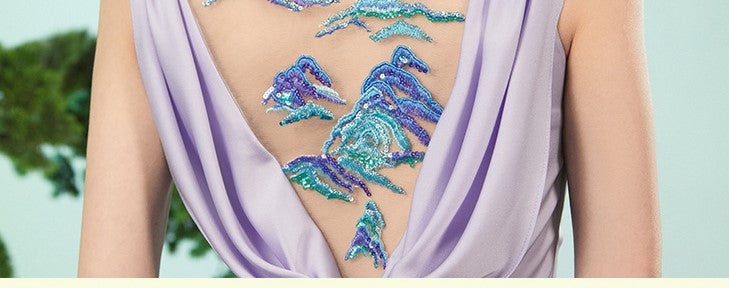 Magic Q purple emerald brocade light purple heavy embroidered corset embroidered jade beaded dress