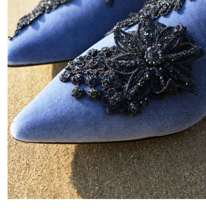 B-FEI velvet embroidered rhinestones French sandals mules - Crystal Spirit