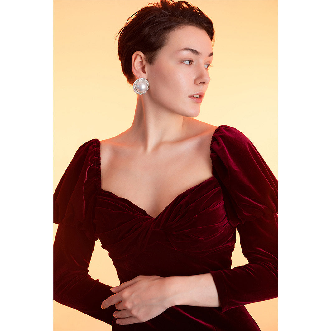 GOUDIN women's long sleeve velvet front slit long dress- RIVER.