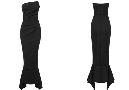 DOLLY Luxury Black Retro Chest Wrap Sleeveless Pleated Slim Fit Mermaid Dinner Dress-IVORY