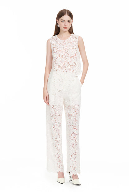 YES BY YESIR | Ye Qians Lace Set Irregular Slanted Hem Shirt Vest Ensemble -ALISERA.