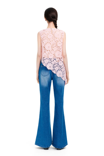 YES BY YESIR | Ye Qians Lace Set Irregular Slanted Hem Shirt Vest Ensemble -ALISERA.