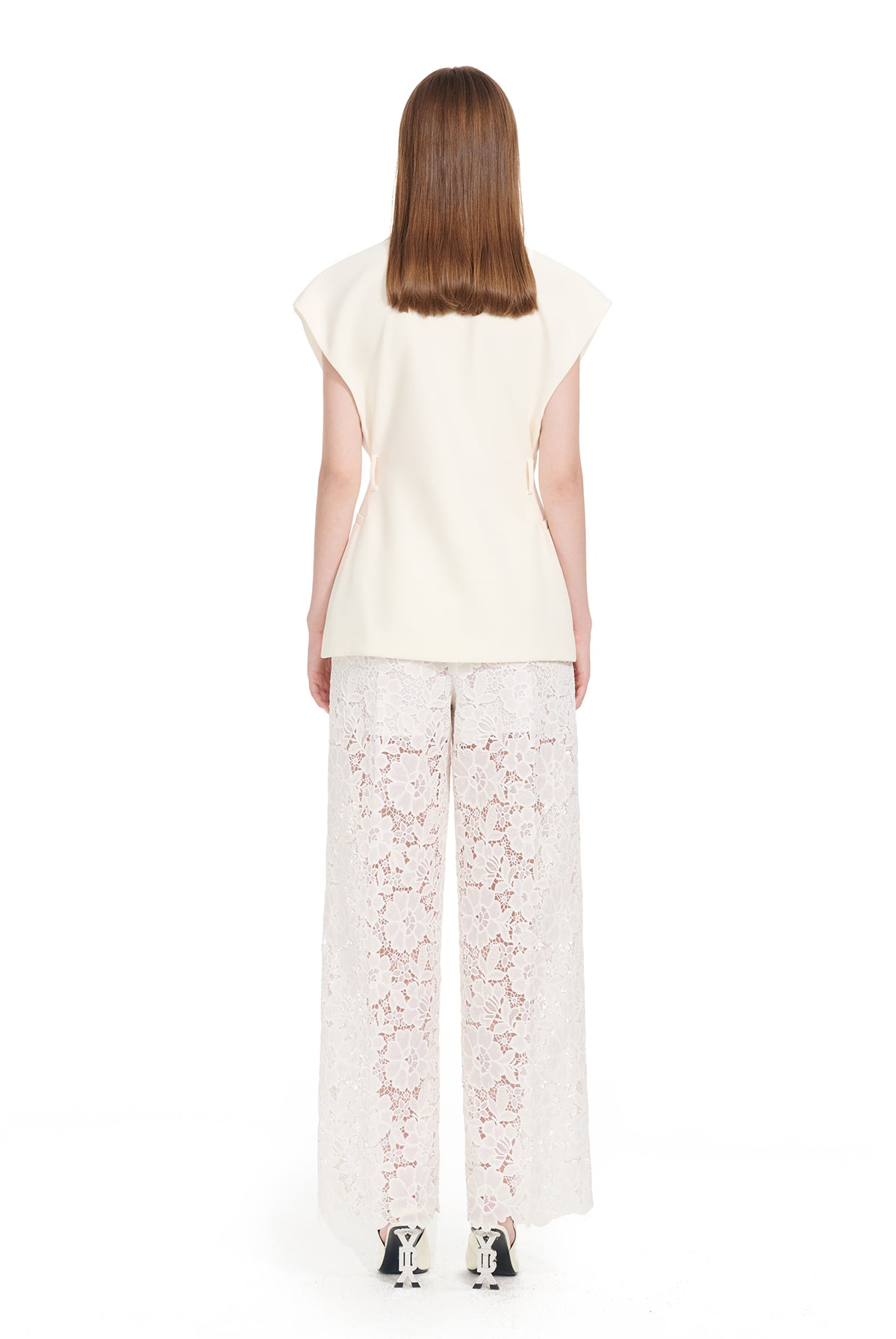 YES BY YESIR | Ye Qians Lace Set Irregular Slanted Hem Shirt Vest Ensemble -ALISERA.