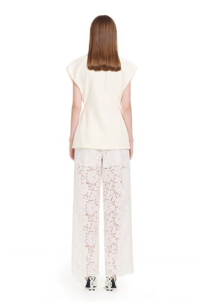 YES BY YESIR | Ye Qians Lace Set Irregular Slanted Hem Shirt Vest Ensemble -ALISERA.