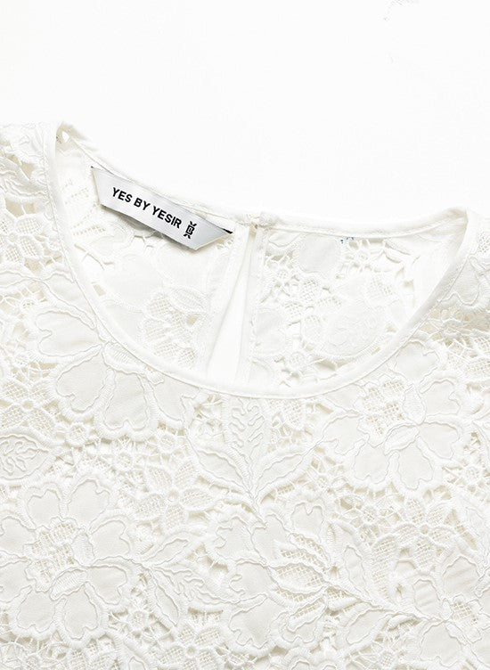 YES BY YESIR | Ye Qians Lace Set Irregular Slanted Hem Shirt Vest Ensemble -ALISERA.