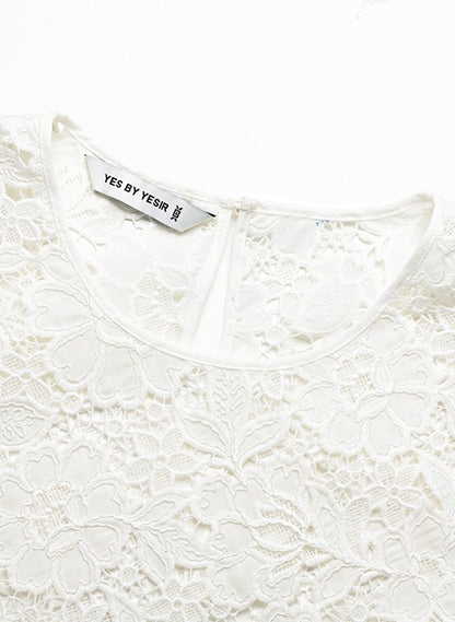 YES BY YESIR | Ye Qians Lace Set Irregular Slanted Hem Shirt Vest Ensemble -ALISERA.