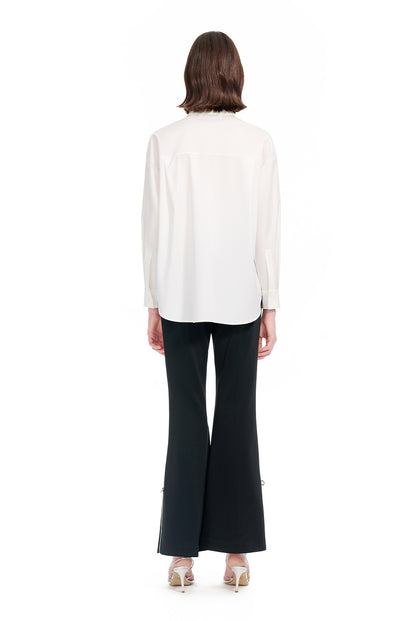 YES BY YESIR |  Stitched Lace Detail White Long-Sleeved Shirt -AMARIELLE.