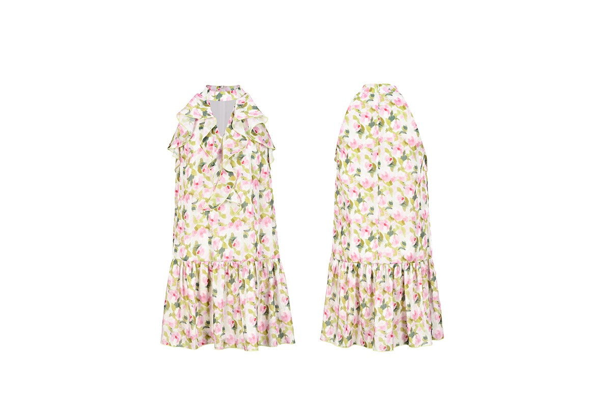 YES BY YESIR | Ye Qians Monet-Inspired Ruffled Halterneck Dress with Painterly Summer Grace-AMARIS.