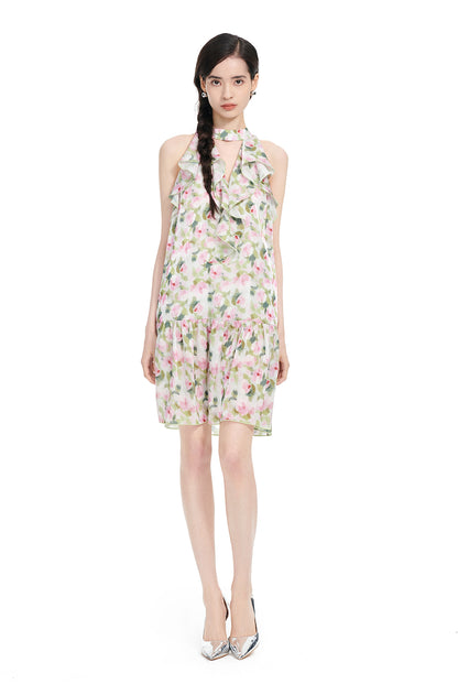 YES BY YESIR | Ye Qians Monet-Inspired Ruffled Halterneck Dress with Painterly Summer Grace-AMARIS.