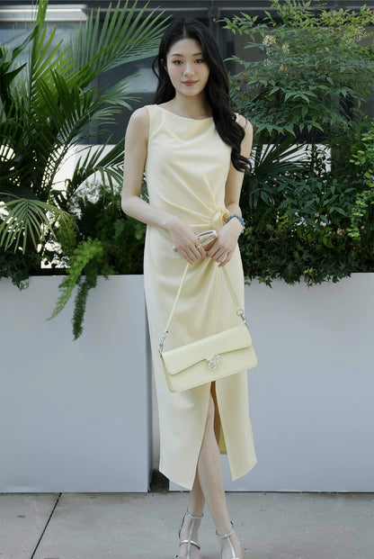 YES BY YESIR |Ye Qian 3D Floral Slit Dress with Sculpted Petals & Statement Grace-AMARIEL.